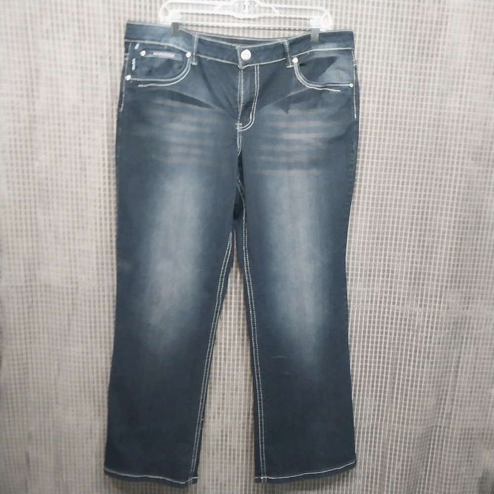 Vintage Harlem Bootcut Jeans Womens Stretch Contrast Stitch Size 20 Dark Blue